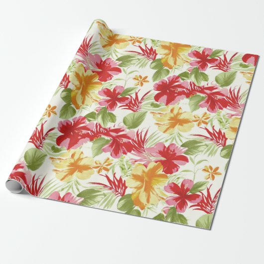 Tropisch Hibiscus Hawaiian Floral Cadeaupapier (Uitgerold)