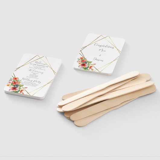 Tropisch Hibiscus huwelijksprogramma Handwaaier (Niet-gemonteerd)