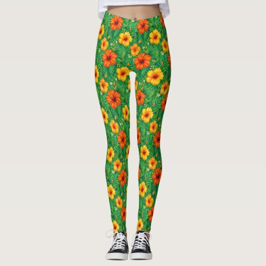 Tropisch Hibiscus Junglepatroon Leggings (Voorkant)