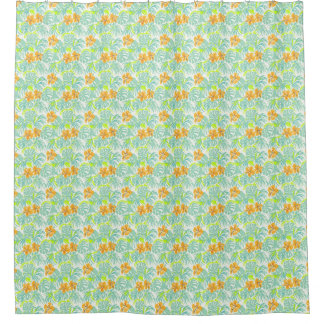 Tropisch Hibiscus Monstera Blad Patroon Huisdecora Douchegordijn