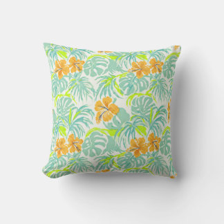 Tropisch Hibiscus Monstera Blad Patroon Huisdecora Kussen