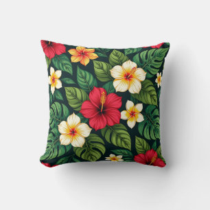 Tropisch Hibiscus Monstera Patroon Kussen