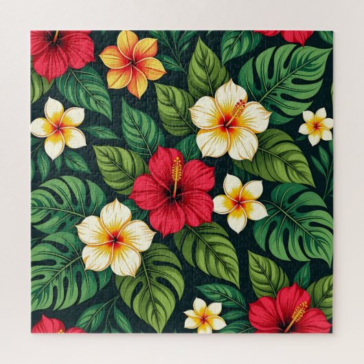 Tropisch Hibiscus Monstera Patroon Legpuzzel (Verticaal)
