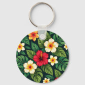 Tropisch Hibiscus Monstera Patroon Sleutelhanger (Achterkant)