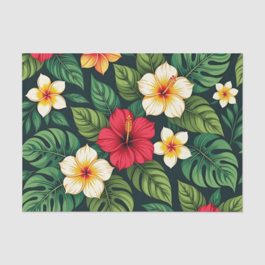 Tropisch Hibiscus Monstera Patroon Tissuepapier (Voorkant)