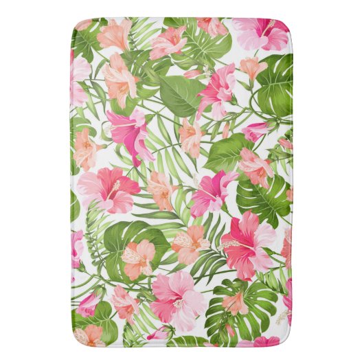 Tropisch hibiscus palm monstera patroon badmat (Voorkant Verticaal)