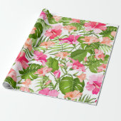Tropisch hibiscus palm monstera patroon cadeaupapier (Uitgerold)