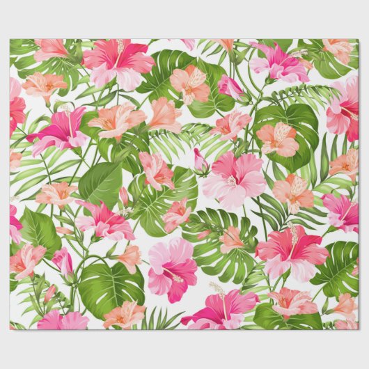 Tropisch hibiscus palm monstera patroon cadeaupapier (Zoom)