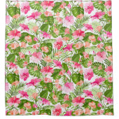 Tropisch hibiscus palm monstera patroon douchegordijn (Voorkant)