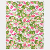 Tropisch hibiscus palm monstera patroon fleece deken (Voorkant)