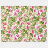 Tropisch hibiscus palm monstera patroon fleece deken (Voorkant (Horizontaal))