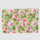 Tropisch hibiscus palm monstera patroon golfhanddoek (Horizontaal)
