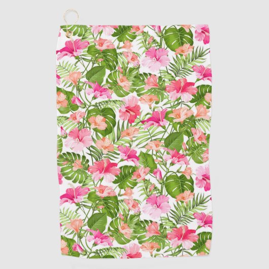 Tropisch hibiscus palm monstera patroon golfhanddoek (Voorkant)