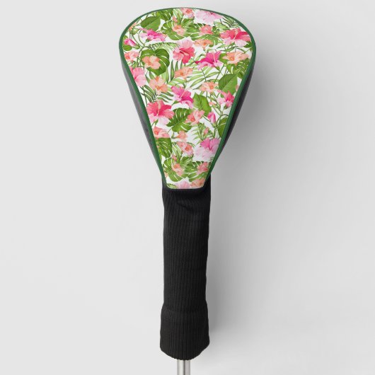 Tropisch hibiscus palm monstera patroon golfheadcover (Voorkant)