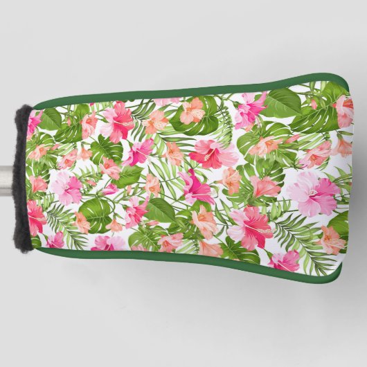Tropisch hibiscus palm monstera patroon golfheadcover (Voorkant)