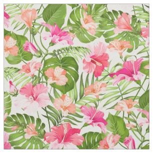 Tropisch hibiscus palm monstera patroon stof