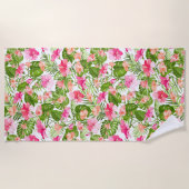 Tropisch hibiscus palm monstera patroon strandlaken (Voorkant)