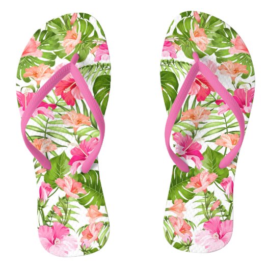 Tropisch hibiscus palm monstera patroon teenslippers (Voetbed)