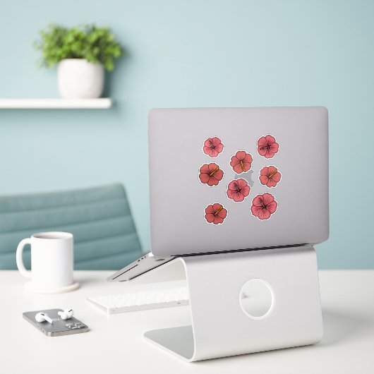 Tropisch hibiscus patroon sticker (Laptop op bureau)