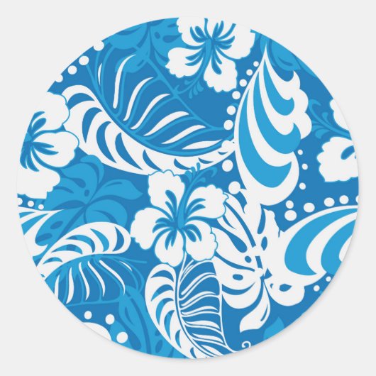 Tropisch Hibiscus Pattern Ronde Sticker (Voorkant)