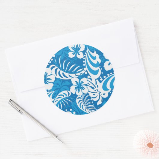 Tropisch Hibiscus Pattern Ronde Sticker (Envelop)