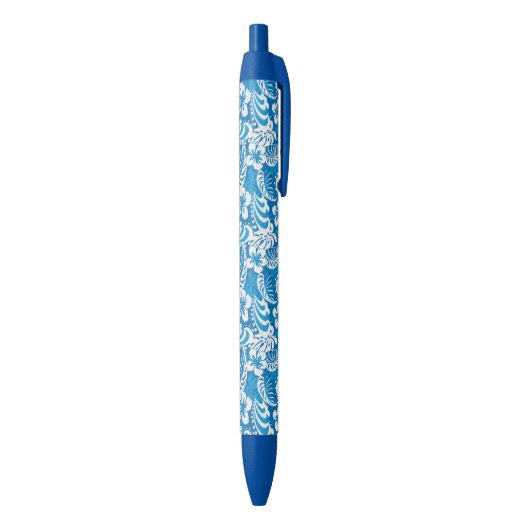 Tropisch Hibiscus Pattern Zwarte Inkt Pen (Achterkant (Verticaal))