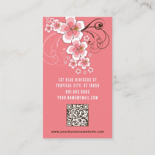 Tropisch Hibiscus roze ventilator  Moderne afbeeld Visitekaartje (Achterkant)
