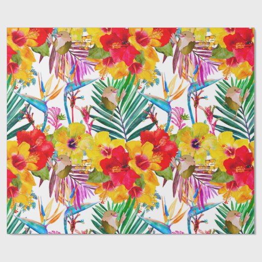 Tropisch Hibiscus Summer Pattern Cadeaupapier (Vlak)
