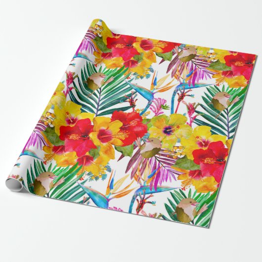 Tropisch Hibiscus Summer Pattern Cadeaupapier (Uitgerold)