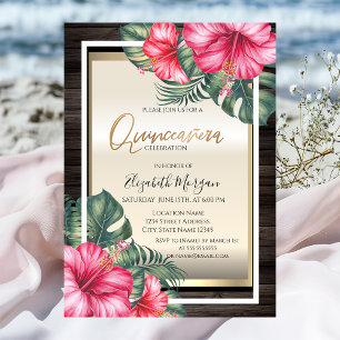 Tropisch Hibiscus Wood Quinceanera Kaart