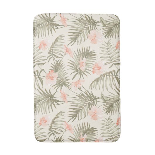 Tropisch Hisbiscus Palm Tree Patroon Badmat (Voorkant Verticaal)
