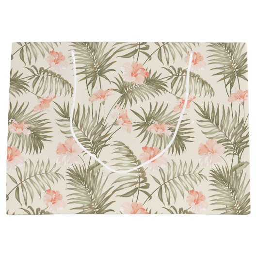 Tropisch Hisbiscus Palm Tree Patroon Groot Cadeauzakje (Voorkant)