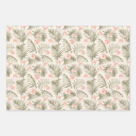 Tropisch Hisbiscus Palm Tree Patroon Inpakpapier Vel (Voorkant 3)