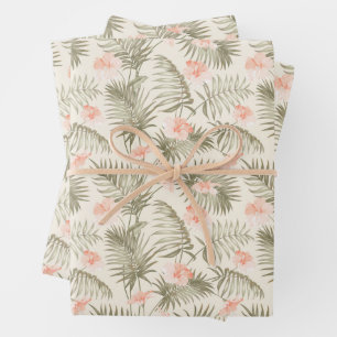 Tropisch Hisbiscus Palm Tree Patroon Inpakpapier Vel