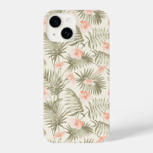 Tropisch Hisbiscus Palm Tree Patroon iPhone 14 Hoesje