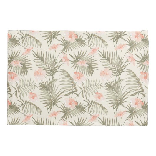 Tropisch Hisbiscus Palm Tree Patroon Kussensloop (Achterkant)