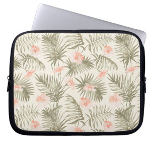 Tropisch Hisbiscus Palm Tree Patroon Laptop Sleeve