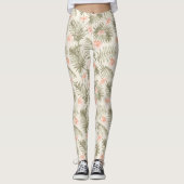 Tropisch Hisbiscus Palm Tree Patroon Leggings (Voorkant)