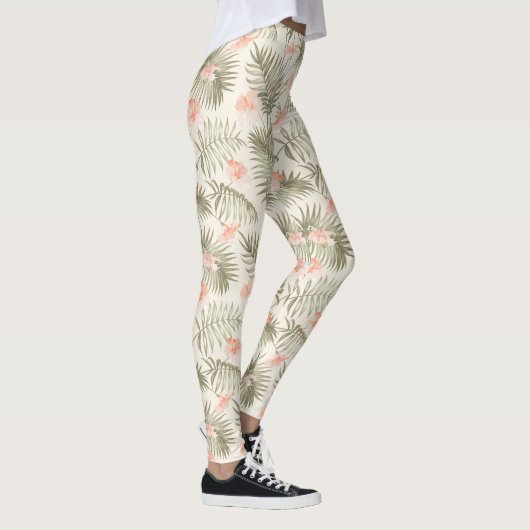 Tropisch Hisbiscus Palm Tree Patroon Leggings (Rechts)