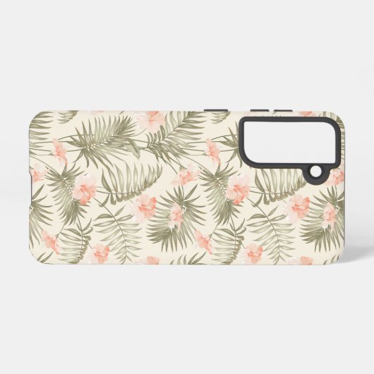Tropisch Hisbiscus Palm Tree Patroon Samsung Galaxy Hoesje (Achterkant horizontaal)