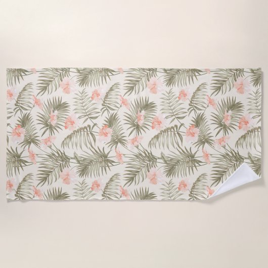 Tropisch Hisbiscus Palm Tree Patroon Strandlaken (Voorkant)