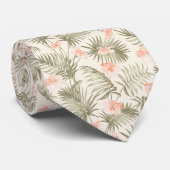 Tropisch Hisbiscus Palm Tree Patroon Stropdas (Opgerold)