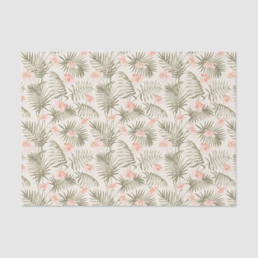 Tropisch Hisbiscus Palm Tree Patroon Tissuepapier (Voorkant)