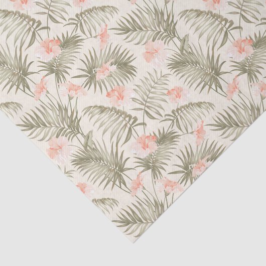 Tropisch Hisbiscus Palm Tree Patroon Tissuepapier (Detail)