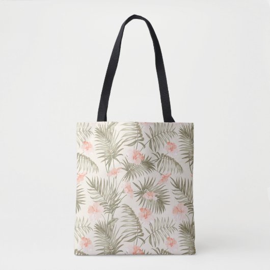 Tropisch Hisbiscus Palm Tree Patroon Tote Bag (Voorkant)