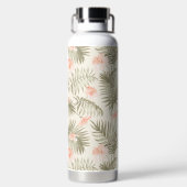 Tropisch Hisbiscus Palm Tree Patroon Waterfles (Achterkant)