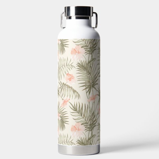 Tropisch Hisbiscus Palm Tree Patroon Waterfles (Voorkant)