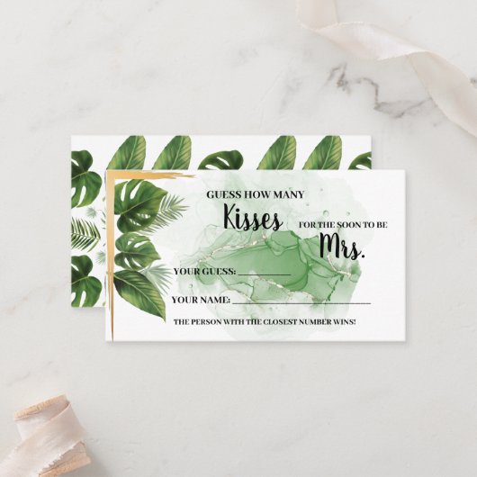Tropisch hoeveel Kisses voor Mrs Shower Game Card Plaatskaartje (Voorkant / Achterkant in situ)