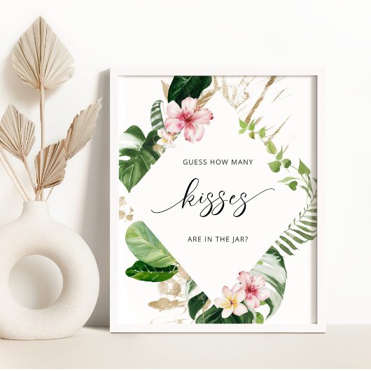 Tropisch hoeveel kussen bruidsmeisjesfeest spel poster