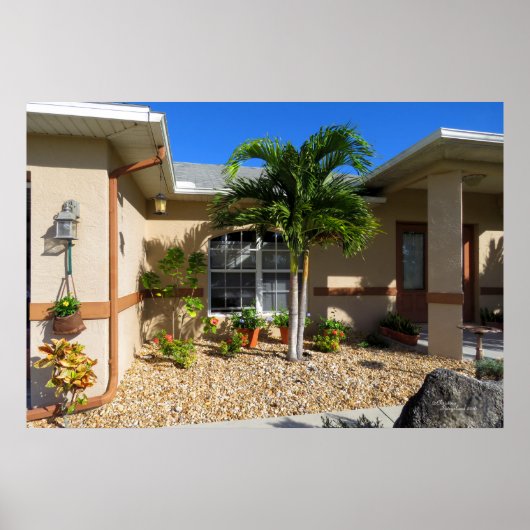 Tropisch huis Plumbago Hibiscus bloemen Poster (Voorkant)